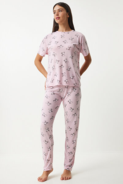 Lovelyİstanbul Pantalone od viskoze sa uzorkom, majica, pidžama set LEC0007 S...