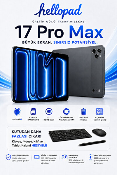 TARÇIN Teknomie Tab 17 Pro Max 10.1'' 4GB RAM 32GB Hafıza Klavyeli Kılıf + Bl...