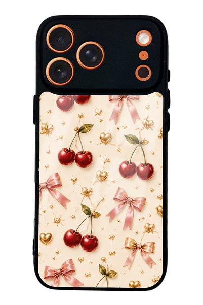 Spoyi iPhone 17 Pro Cherry Ribbon Luxury Design Glossy Phone Case