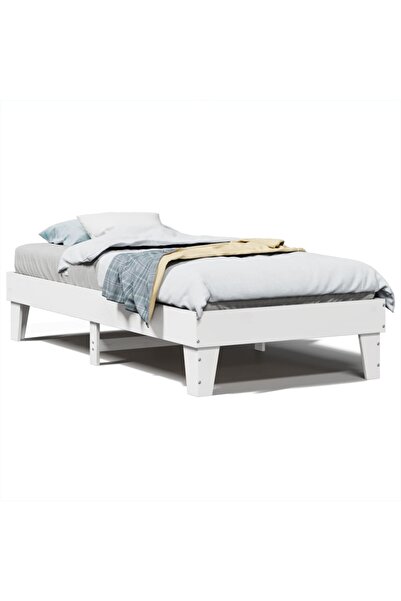 vidaxl Cadru pat fără saltea, alb, 100x200 cm, lemn masiv pin