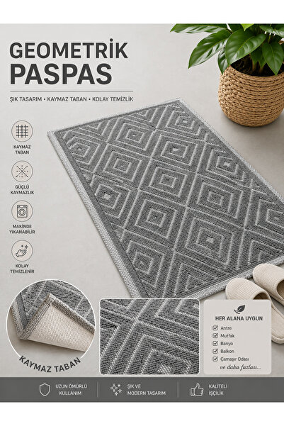 Livera Home %100 Pamuk Geometrik Desenli Bohem Kaymaz Paspas (50x80cm)