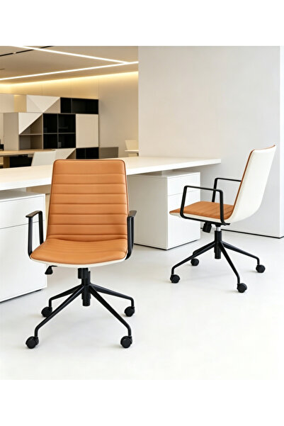 GoldenLike 2PCS Mid-Back Faux Leather Office Chair, Adjustable Height Swivel ...
