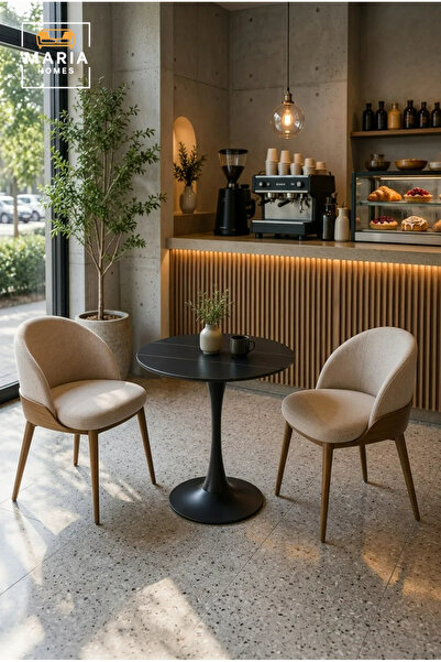 MARIA HOMES Modern Round Bistro Table with Black Pedestal Base for Cafe Dinin...