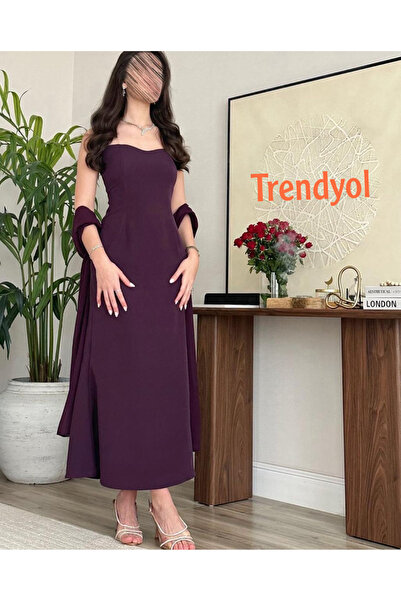 ANGELINSA Soft Dress with Separate Shawl in Mauve Color