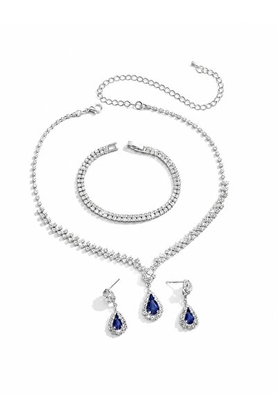 Nevara Women's Accessories Set (4Pcs) Elegant Silver and Blue Set Includes Ne...