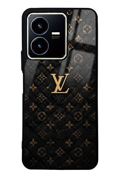 Spoyi Vivo Y22s Black Gold LV Tasarımlı Glossy Telefon Kılıfı