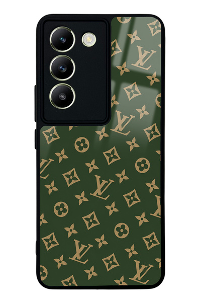 Spoyi غطاء هاتف لامع بتصميم LV باللون الأخضر لهاتف Vivo V30 Lite