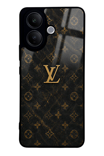 Spoyi Vivo V60 Lite Black Mermer Gold LV Tasarımlı Glossy Telefon Kılıfı