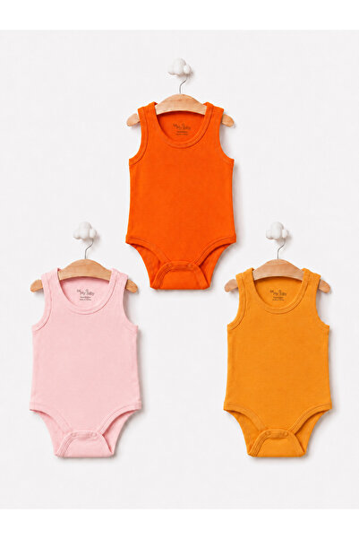 For My Baby Baby Girl Colorful 100% Cotton Undershirt Bodysuit Set of 3