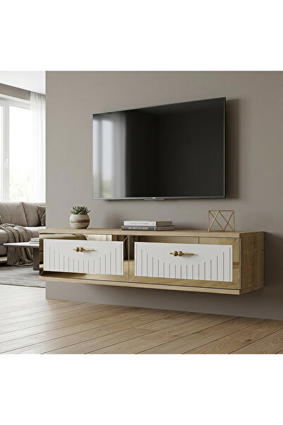 cnyr TDA1206DBG TUNA120 DUVARA MONTAJ TV STAND SAFİRMEŞE-BEYAZ-GOLD 120CM