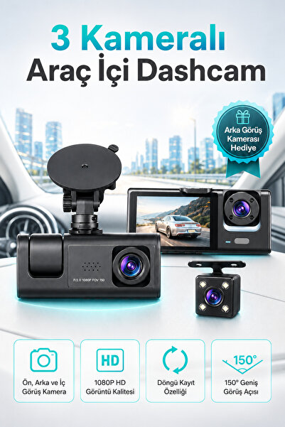 HARVOX Araç İçi HD Kamera 3 Kameralı Wifi Özellikli 1080P Full HD Gece Görüşl...
