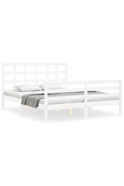 vidaxl Cadru de pat cu tăblie, alb, king size, lemn masiv