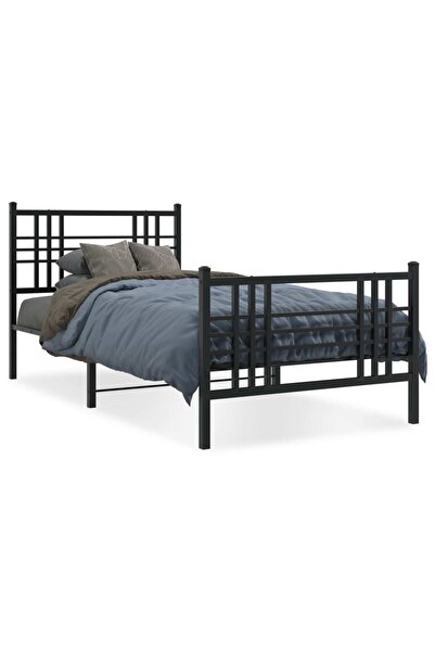 vidaxl Cadru pat metalic cu tăblii de cap/picioare, negru, 90x200 cm