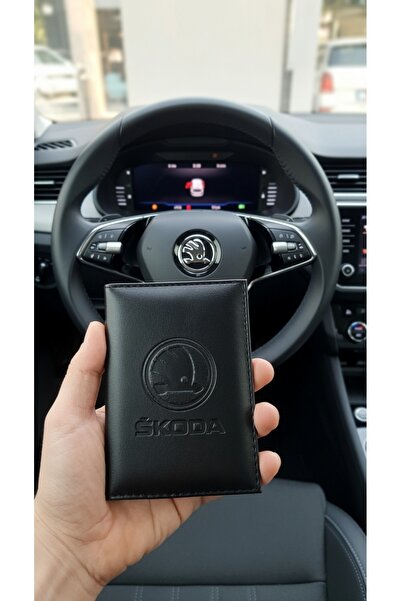 shop SKODA Logo Baskılı Deri Ruhsat Kılıfı