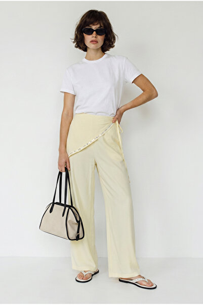 Bianco Lucci Women's Shiny Mobile Scarf Modal Trousers with Elastic Waist and...