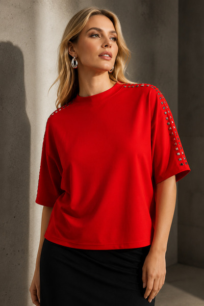 royal prime Women's Short Sleeve Blouse with Staple Detail on the Shoulder