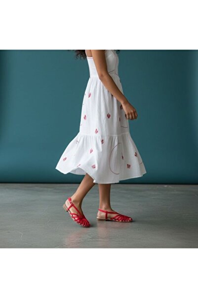 NE&VE SHOES Red Satin Piping Women's Casual Sandals