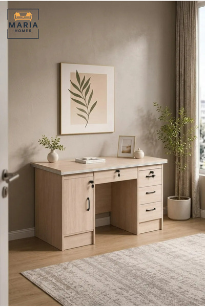MARIA HOMES Modern Wooden Office Desk with Storage Drawers & Cabinet – Execut...