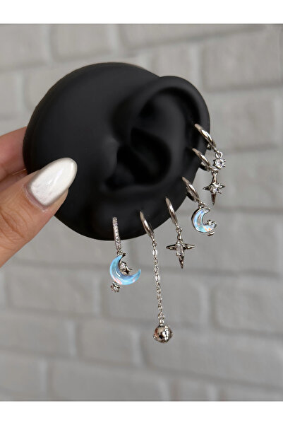 h&b design jewel Steel Hologram Crescent Detail 6-Piece Earring Set