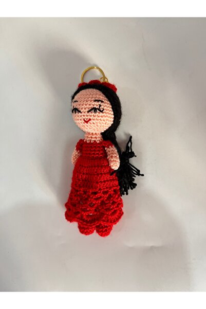 TOIVOS El Örgüsü Uzun Saçlı Prenses Amigurumi Anahtarlık – Dantel Etekli Hand...