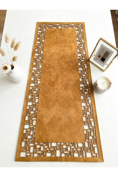 Ergüven Home Mustard Yellow Suede Fabric Runner 40X100 cm Coffee Table Size -...