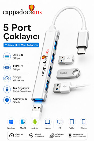cappadocians محول، محول USB، موزع USB - من النوع C - 4 منافذ |   متوافق مع لو...