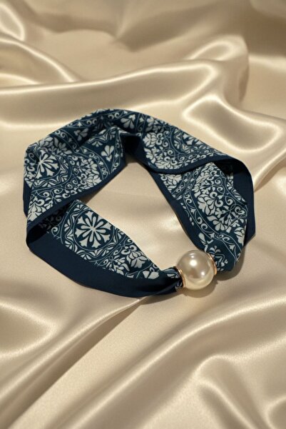 BHR AKSESUAR Women's Patterned Scarf Necklace with Pearls and Magnets, Stylis...