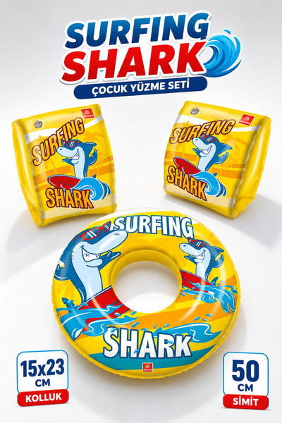 YILDIRIM OYUNCAK 2-Piece Shark Swim Ring and Arm Float Set – Shark Kids Pool ...