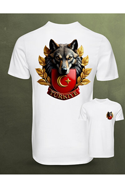 TİMİSİVA Unisex Oversize Wolf Turkish Flag Printed Crew Neck Short Sleeve Bla...