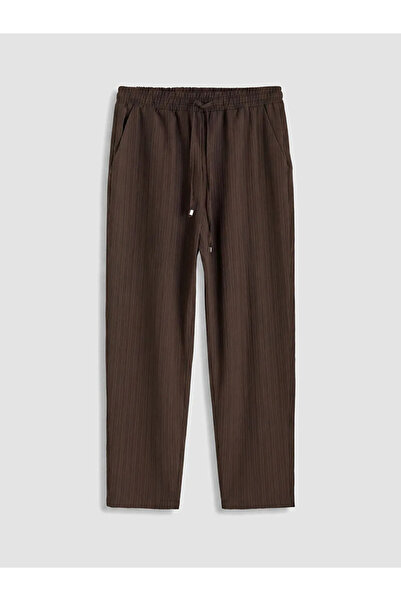 LC Waikiki Brown Textured Women's Trousers with Elastic Waist