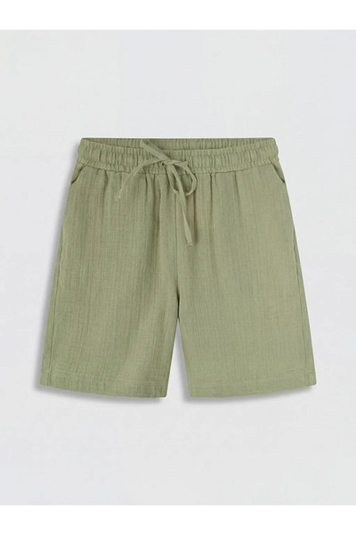 LC Waikiki Khaki Elastic Waist Muslin Women's Shorts