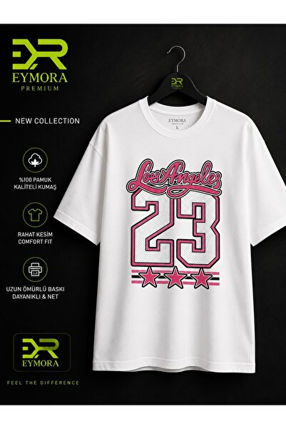 EYMORA تي شيرت لوس أنجلوس برقبة دائرية وطبعة رقم 23