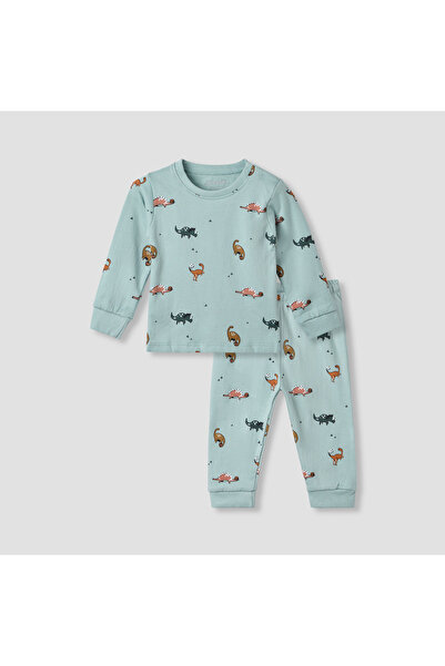 Juniors Pyjama Set with Dinosaur Print - Cotton - Long Sleeves - Round Neck