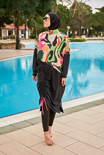 Marina Swimwear Parachute Black Full Covered Hijab Swimsuit - 4-Piece Set M2423