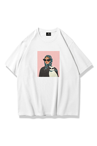 Cupla Tricou Cat Lady pentru femei, alb