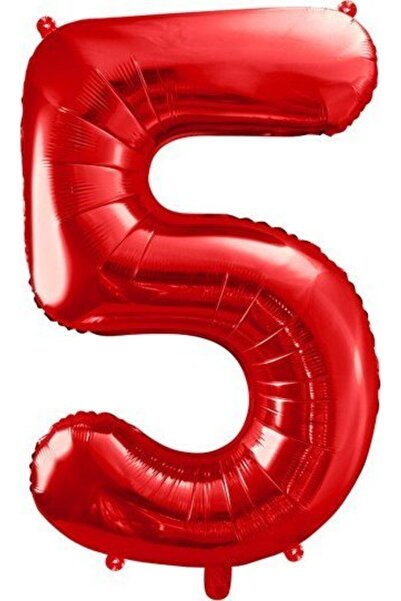 Partydeco Balon cifra 5 din folie rosie 86 cm