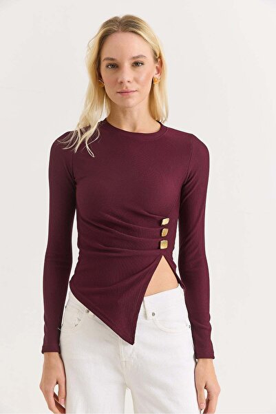 Raneel Kazançlı Alışveriş Long-Sleeved Blouse with Side Buckles and Slits in ...