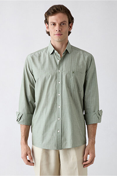 Kiğılı Long Sleeve Regular Fit Embroidered 100% Cotton Striped Shirt