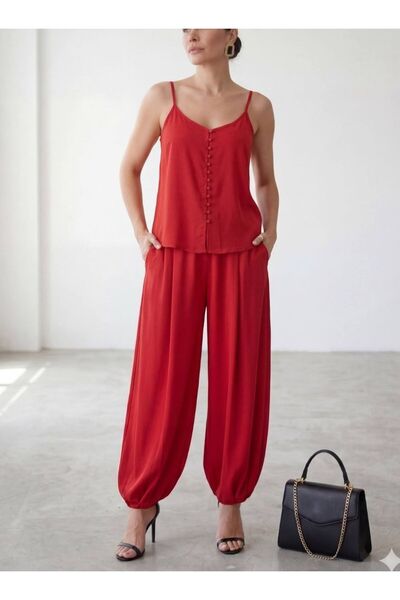 MORE MOSS Women's Strappy Blouse and Shalwar Pants Set