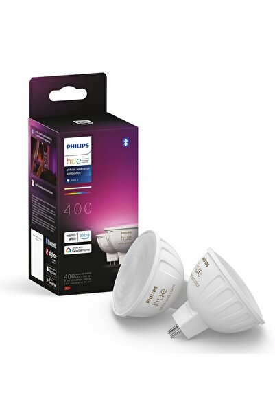Philips Hue Bec LED cu lumină albă și ambientală colorată MR16 400 lm 2 bucăți