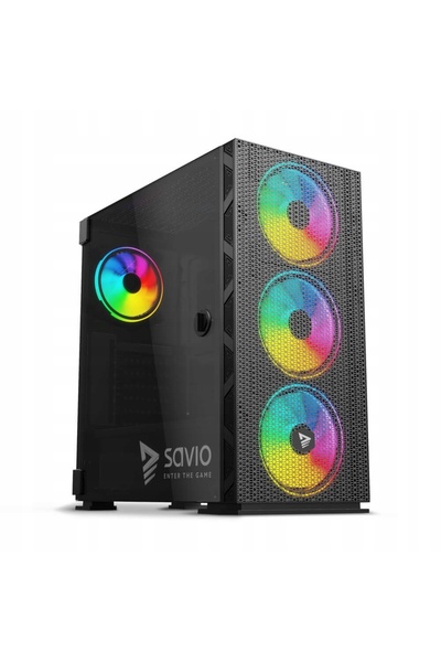 Kraft&dele Carcasă PC Savio Raptor X1 ARGB Medium Tower cu fereastră, neagră