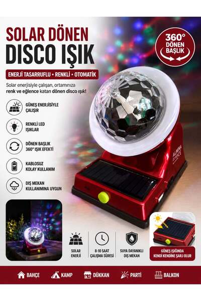 newnet Güneş Enerjili Dönen Disco RGB+ BEYAZ LED Işık Solar Şarjlı Renkli Par...