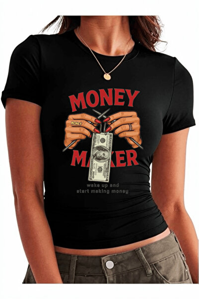 Vordevia Tricou crop din bumbac și lycra cu imprimeu Money Maker
