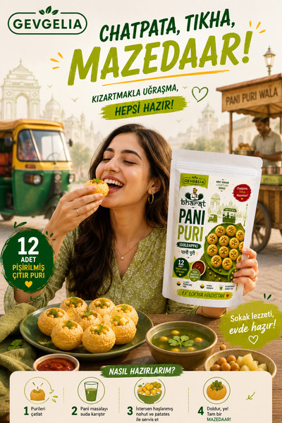 GEVGELIA BHARAT PANİ PURİ (GOLGAPPA) 24 Adet Hazır Çıtır Puri + Yeşil Masala ...