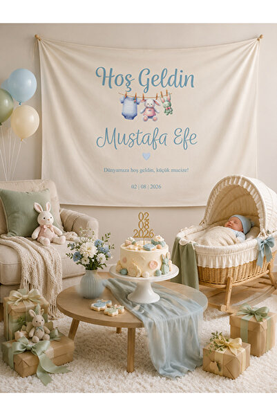 Vagonik Kişiye Özel Hoş Geldin Baby Shower Duvar Örtüsü Duvar Halısı Birinci ...