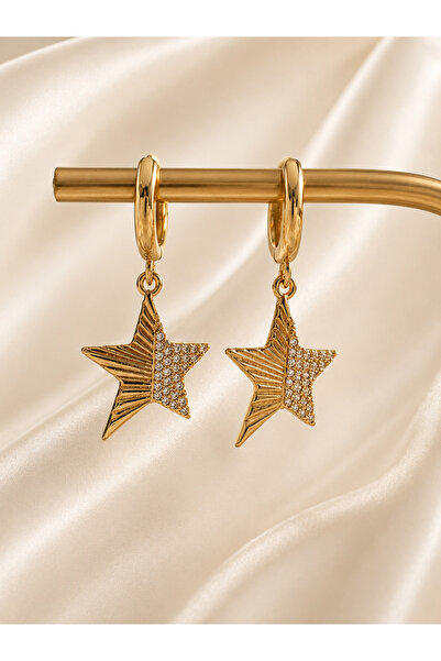 JEWELERY Gold Color Non-Tarnishing Star Figured Stone Dangle Earrings – Premi...
