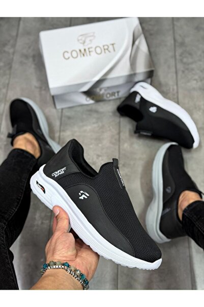 Comfort Ayakkabı Men's Daily Comfortable Light Sole Slip-On Sports Shoes Black