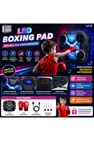 Cici Oyuncak Çocuk Oyuncak LED Boxing Pad Işıklı Boks Hedefi Duvar Tipi Refle...