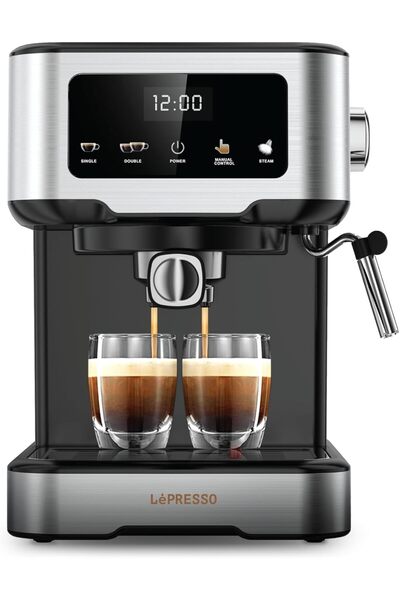 Lepresso Digital Coffee Machine with Milk Frother & 20 Bar Pressure, Pre-Brew...