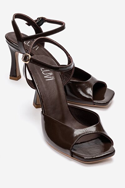 LuviShoes حذاء ELVIA نسائي بكعب عالٍ من الجلد الطبيعي باللون البني اللامع